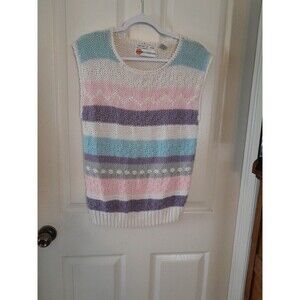 Vint. Country Concepts Women Small Hand Knitted Multicolor Sweater Vest. B57